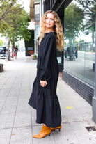 Haptics Lock Eyes Black Notched Neck Frill Hem Tiered Maxi Dress Haptics