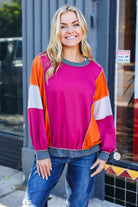 Haptics Brighten My Day Magenta Color Block Outseam Terry Top Haptics