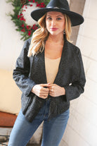 Haptics Black Holiday Matte Foiled Cheetah Print Blazer Jacket Final Sale