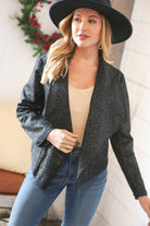 Haptics Black Holiday Matte Foiled Cheetah Print Blazer Jacket Final Sale