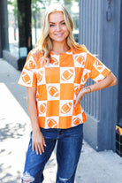 Haptics Turn Up The Volume Orange Football Checker Top Haptics