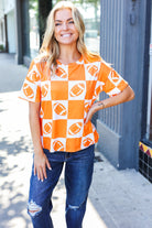 Haptics Turn Up The Volume Orange Football Checker Top Haptics