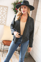 Haptics Black Holiday Matte Foiled Cheetah Print Blazer Jacket Final Sale