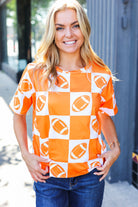 Haptics Turn Up The Volume Orange Football Checker Top Haptics