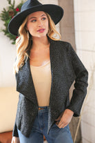 Haptics Black Holiday Matte Foiled Cheetah Print Blazer Jacket Final Sale