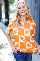 Haptics Turn Up The Volume Orange Football Checker Top Haptics