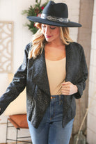 Haptics Black Holiday Matte Foiled Cheetah Print Blazer Jacket Final Sale