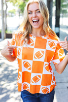 Haptics Turn Up The Volume Orange Football Checker Top Haptics