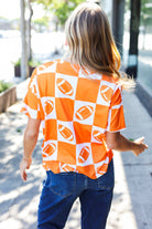 Haptics Turn Up The Volume Orange Football Checker Top Haptics