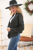 Haptics Black Holiday Matte Foiled Cheetah Print Blazer Jacket Final Sale