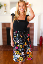 Haptics Give Your All Black Smocked Shoulder Tie Floral Print Dress Haptics
