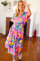 Haptics Tropical Trance Fuchsia Floral Smocked Waist Maxi Dress