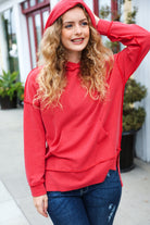 Haptics A New Day Red Mineral Wash Rib Knit Hoodie Haptics