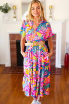 Haptics Tropical Trance Fuchsia Floral Smocked Waist Maxi Dress