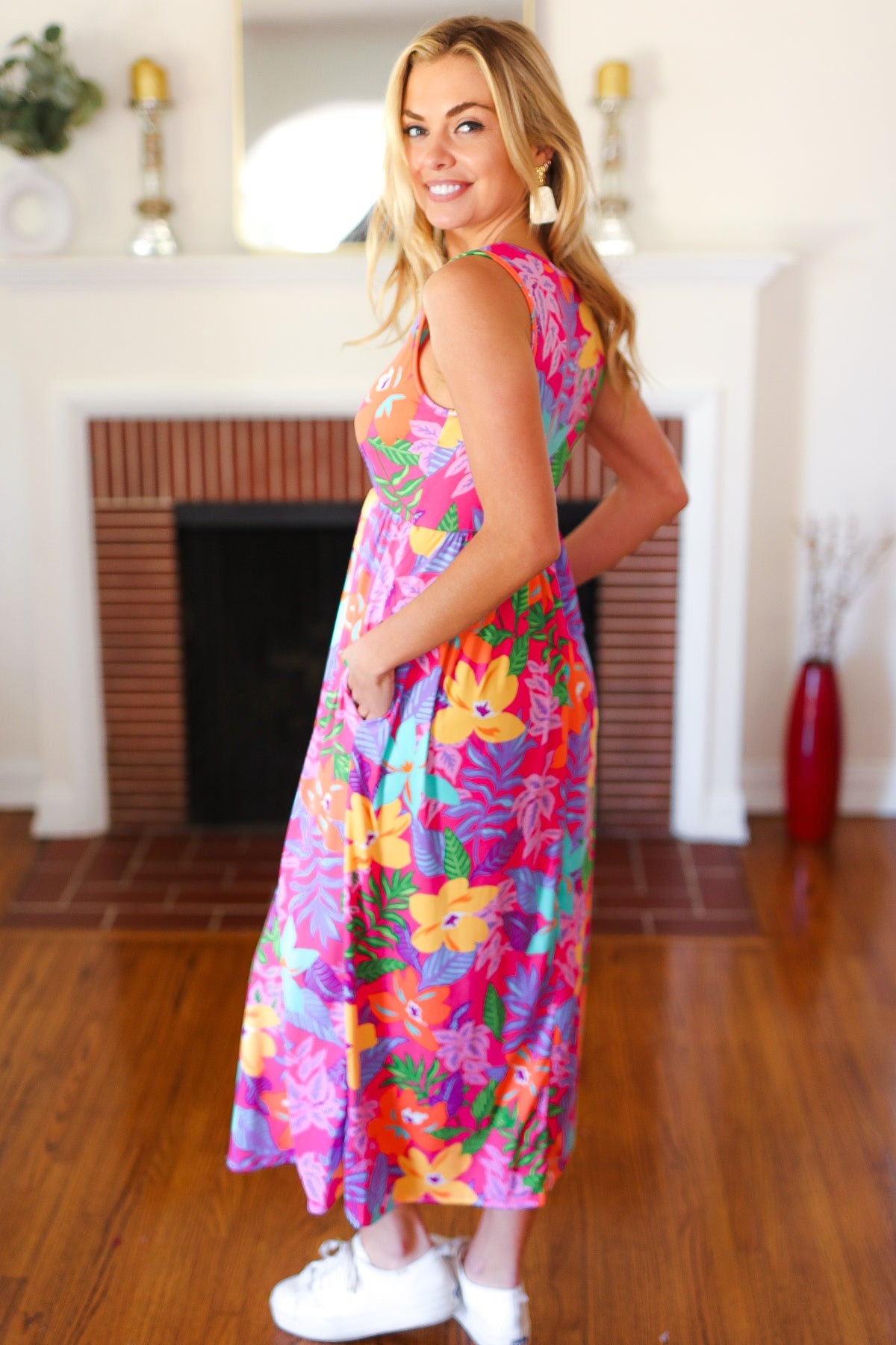 Haptics Diva Dreams Multicolor Tropical Floral Fit & Flare Maxi Dress Haptics