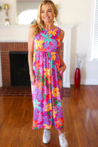 Haptics Diva Dreams Multicolor Tropical Floral Fit & Flare Maxi Dress Haptics