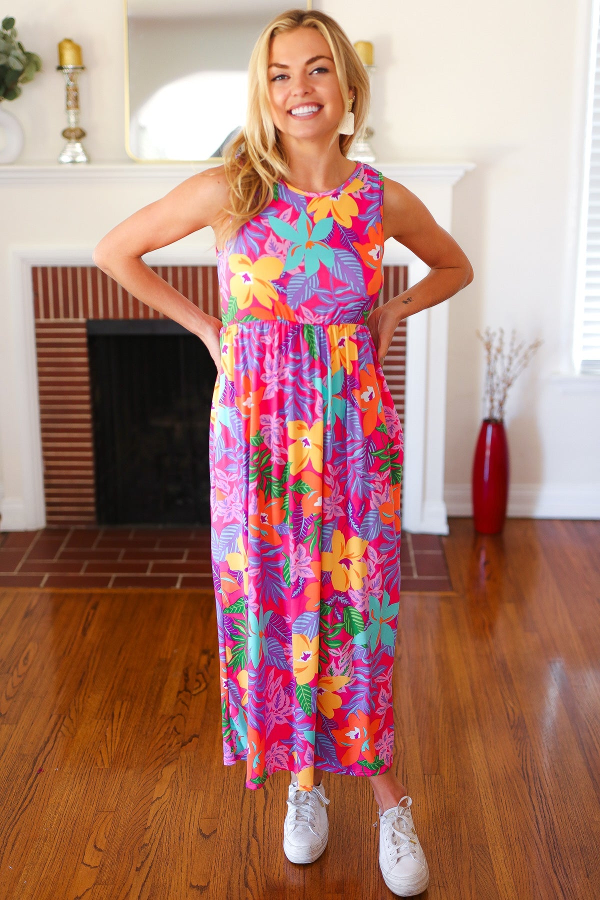 Haptics Diva Dreams Multicolor Tropical Floral Fit & Flare Maxi Dress Haptics