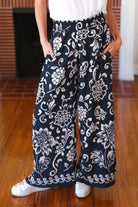 Haptics You Got This Black Paisley Floral Smocked Waist Palazzo Pants Haptics