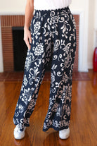 Haptics You Got This Black Paisley Floral Smocked Waist Palazzo Pants Haptics