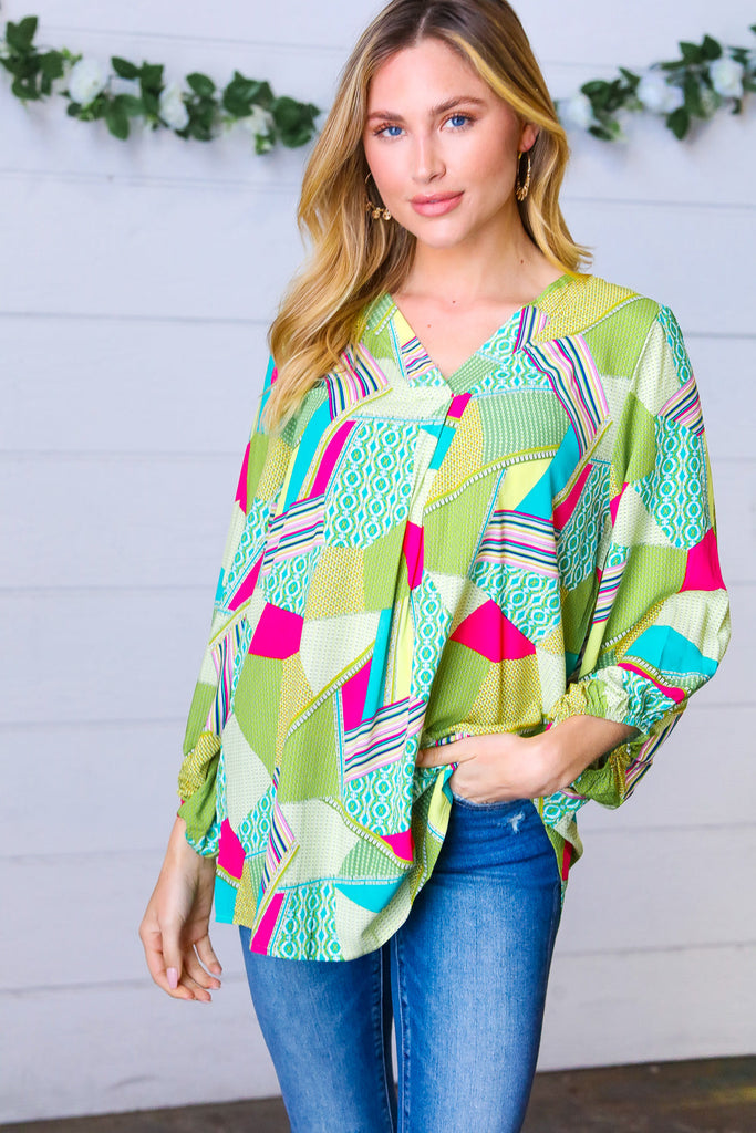 Final Sale Haptics Key Lime Geometric Color Block Top Haptics
