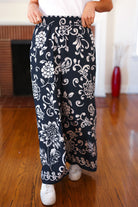 Haptics You Got This Black Paisley Floral Smocked Waist Palazzo Pants Haptics