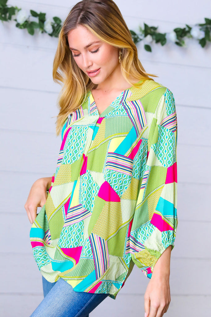 Final Sale Haptics Key Lime Geometric Color Block Top Haptics