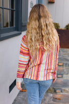 Haptics Coral & Sienna Stripe Pullover Notched Neck Hoodie