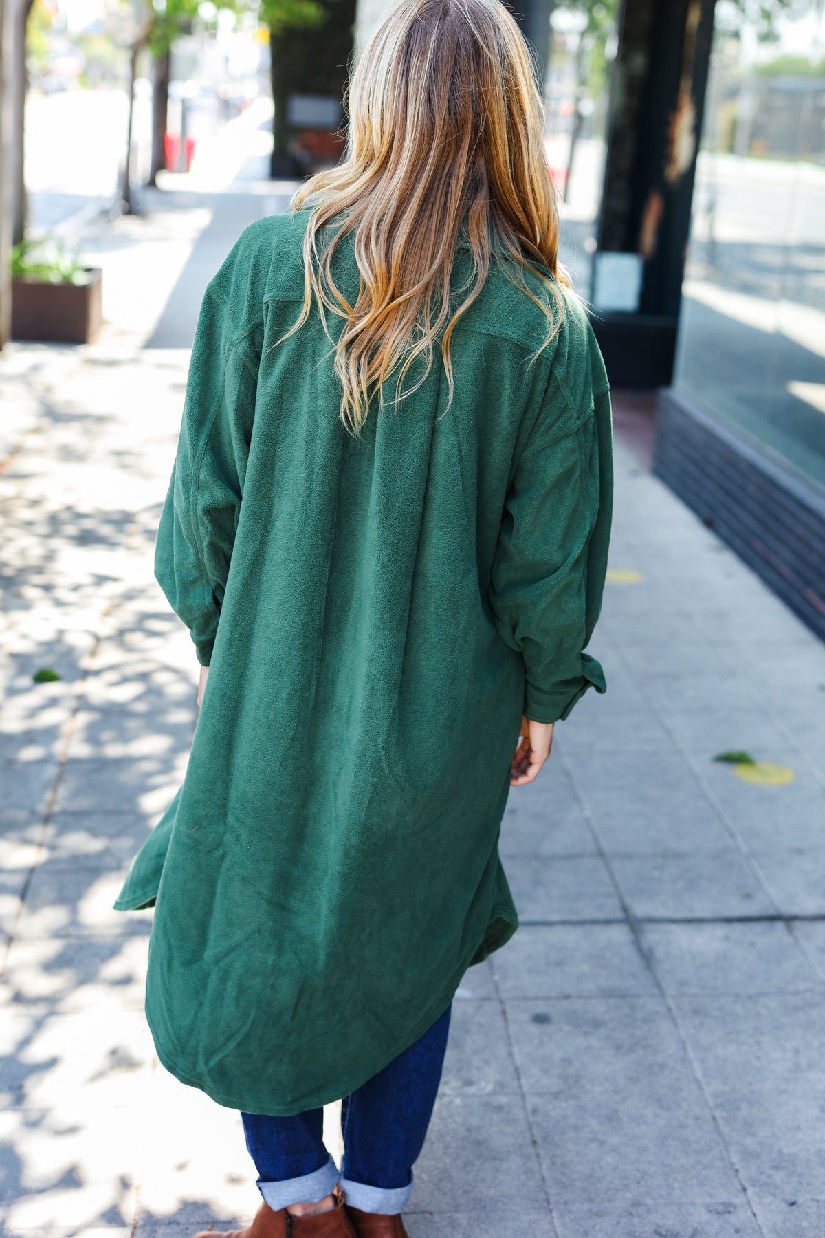 BiBi Turn Heads Forest Green Fleece Button Down Duster Jacket BIBI