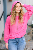 Haptics Ready to Relax Hot Pink Half Zip French Terry Hoodie Final Sale Haptics