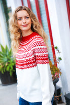 Haptics Feeling Festive Ivory & Red Fair Isle Mock Neck Sweater Haptics