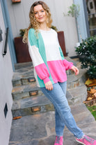 Haptics The Slouchy Mint & Pink Drop Shoulder Terry Color Block Top Final Sale Haptics