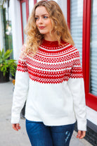 Haptics Feeling Festive Ivory & Red Fair Isle Mock Neck Sweater Haptics