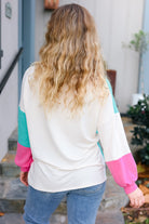 Haptics The Slouchy Mint & Pink Drop Shoulder Terry Color Block Top Final Sale Haptics