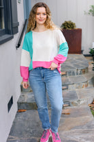 Haptics The Slouchy Mint & Pink Drop Shoulder Terry Color Block Top Final Sale Haptics