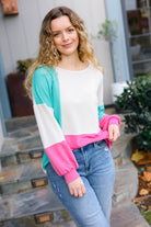 Haptics The Slouchy Mint & Pink Drop Shoulder Terry Color Block Top Final Sale Haptics