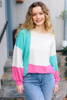 Haptics The Slouchy Mint & Pink Drop Shoulder Terry Color Block Top Final Sale Haptics