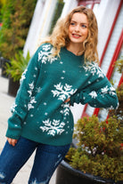 Haptics Hunter Green Puffy Snowflake Jacquard Sweater Haptics