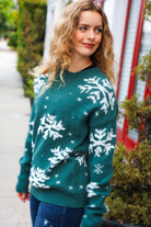 Haptics Hunter Green Puffy Snowflake Jacquard Sweater Haptics