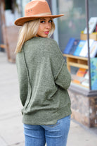 Zenana Army Green Drop Shoulder Melange Sweater Bloom 2023 Winter Sale