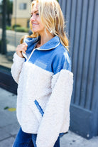 Haptics Denim & Ivory Patchwork Sherpa Half Zip Pullover Bloom 2023 Winter Sale