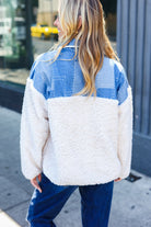 Haptics Denim & Ivory Patchwork Sherpa Half Zip Pullover Bloom 2023 Winter Sale