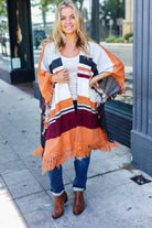 Haptics Follow Me Rust Multicolor Stripe Tassel Fringe Open Poncho One Size Fits All Haptics