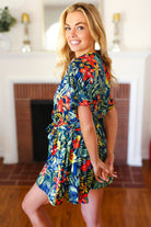 Haptics Navy Tropical Floral Surplice Romper