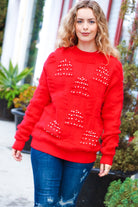 Haptics More The Merrier Red Pearl Christmas Tree Jacquard Sweater