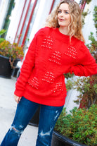Haptics More The Merrier Red Pearl Christmas Tree Jacquard Sweater