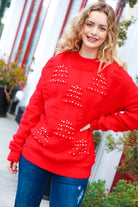 Haptics More The Merrier Red Pearl Christmas Tree Jacquard Sweater