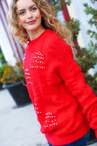 Haptics More The Merrier Red Pearl Christmas Tree Jacquard Sweater