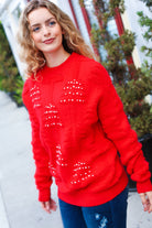 Haptics More The Merrier Red Pearl Christmas Tree Jacquard Sweater