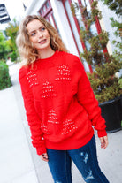 Haptics More The Merrier Red Pearl Christmas Tree Jacquard Sweater