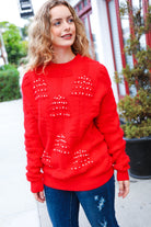 Haptics More The Merrier Red Pearl Christmas Tree Jacquard Sweater